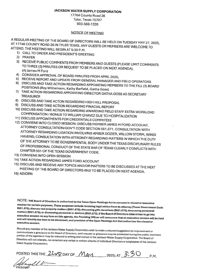 Agenda May 27th, 2025 Board Meeting