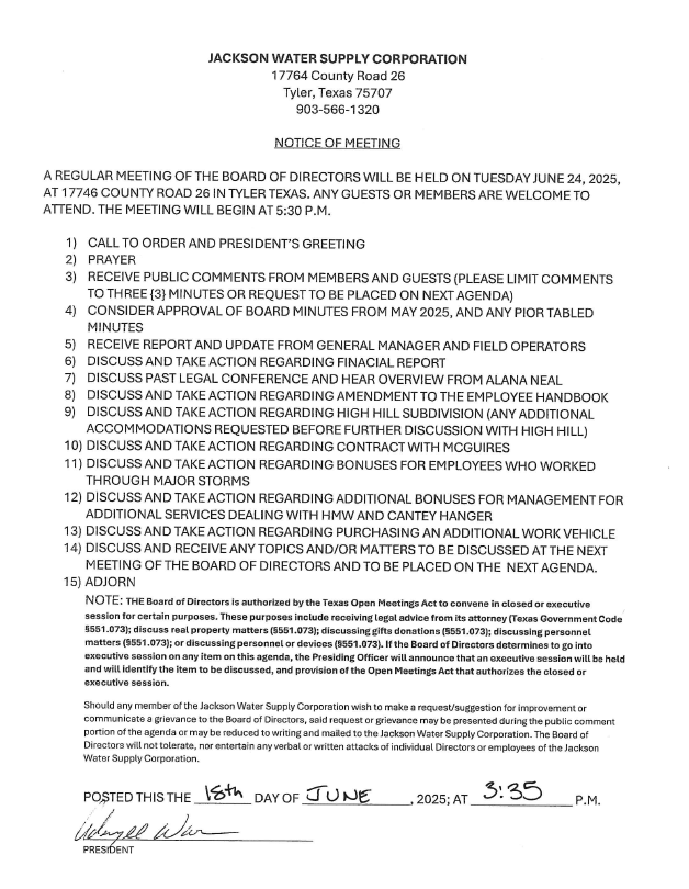 Agenda Board Meeting June 24, 2025